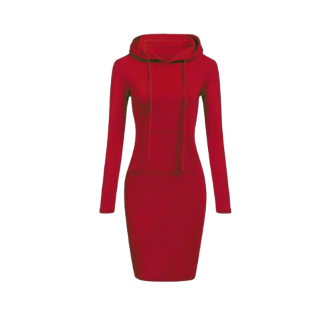 Robe Pull à Capuche pour Femme – Élégance Décontractée d’Automne Rouge